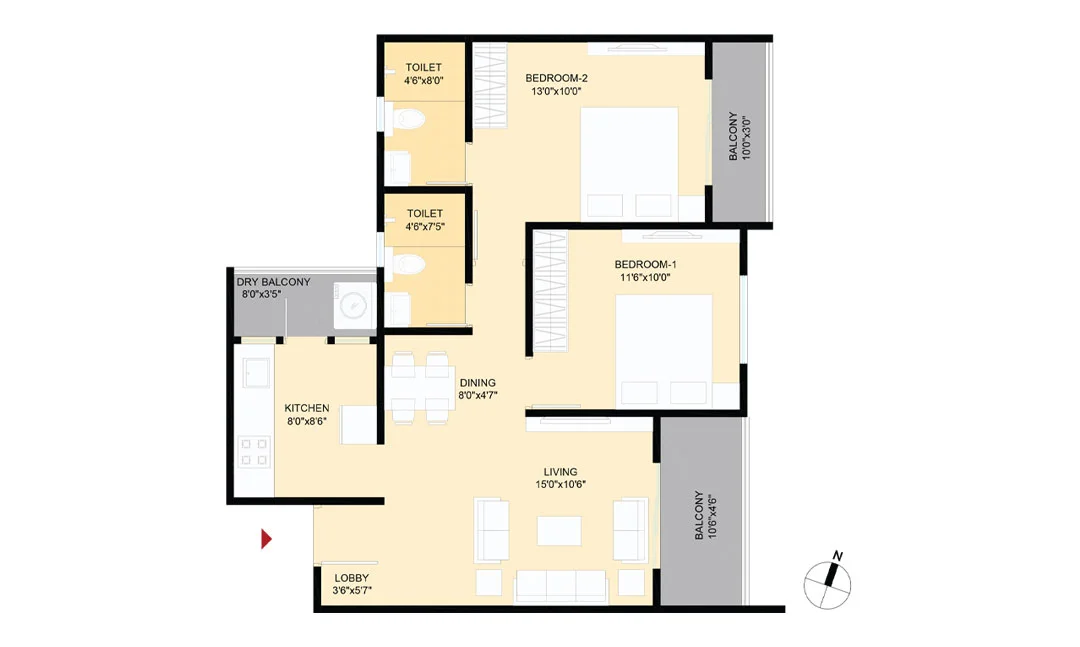 Welworth Purnam Hinjewadi 2BHK Floorplan