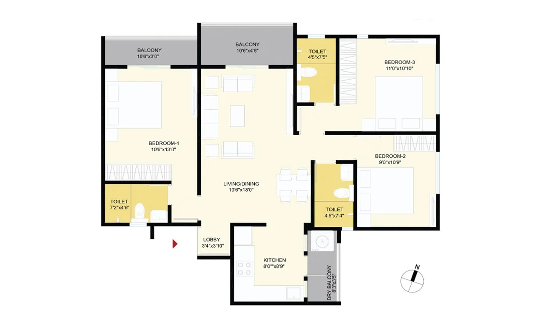 Welworth Purnam Hinjewadi 3BHK Floorplan